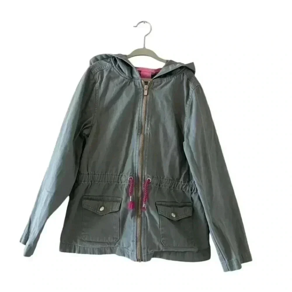 Isaac Mizrahi Girls Olive Green Long Sleeves Full Zip Parka Jacket SZ M #1086